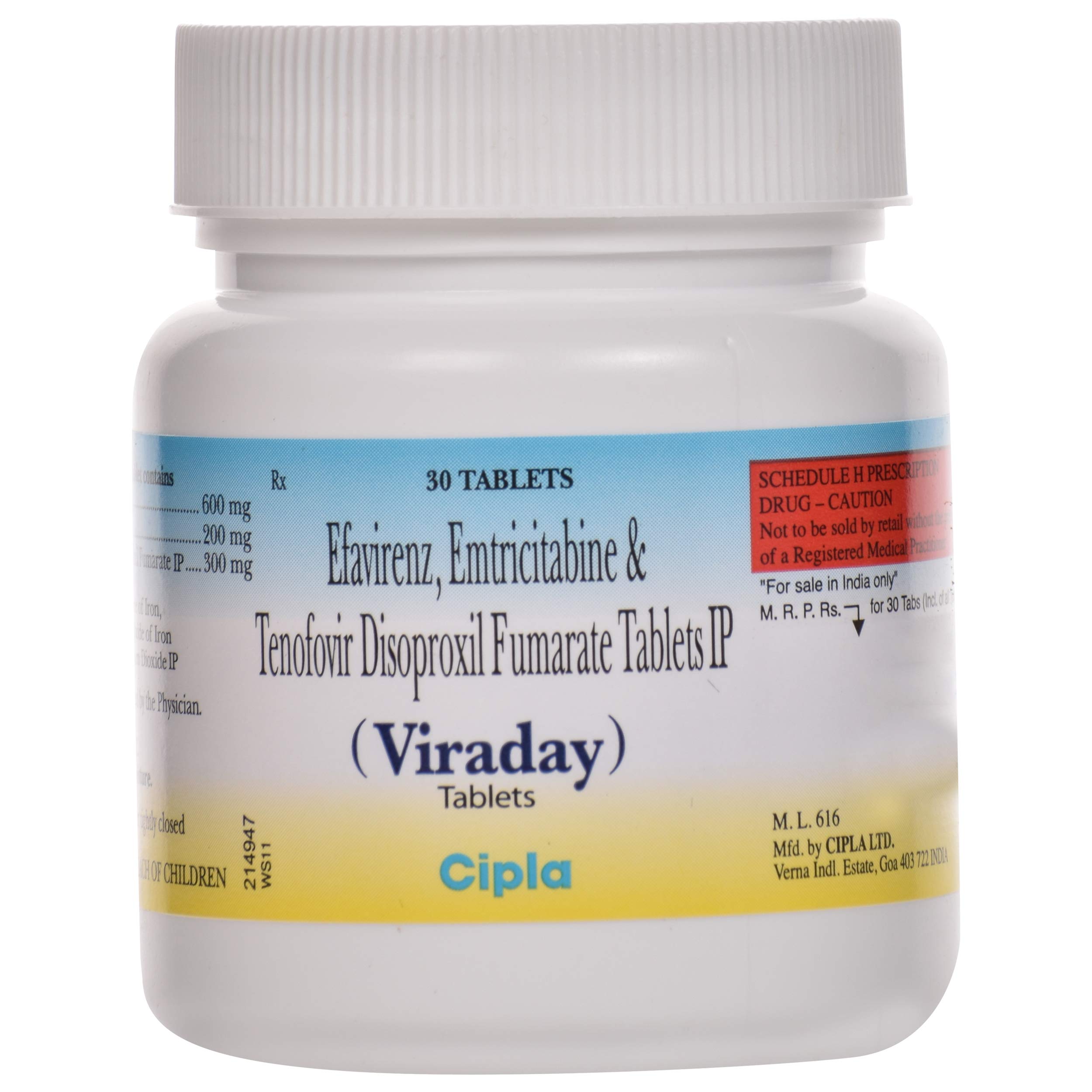 Viraday (200mg/300mg/600mg Emtricitabine/Tenofovir/efavirenz)